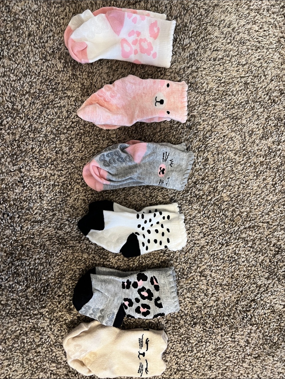 Carter's Girls Pink, Gray, White and Cream Animal Print Ankle Socks - 6-Pack